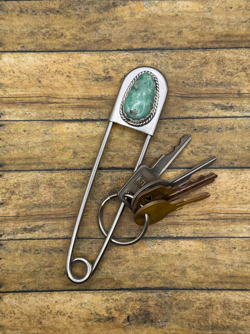 Byron - Turquoise Jumbo Safety Pin Keychain | Gemstone Accessory | Southwestern Jewelry