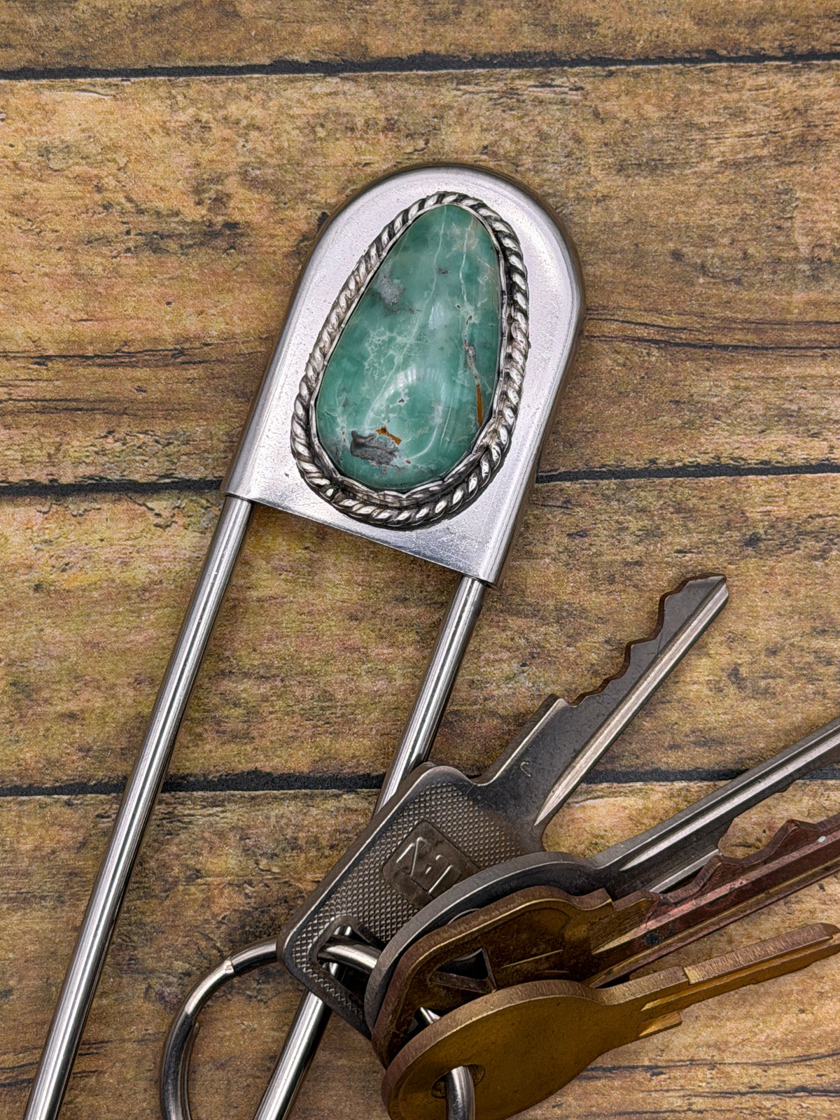 Byron - Turquoise Jumbo Safety Pin Keychain | Gemstone Accessory | Southwestern Jewelry