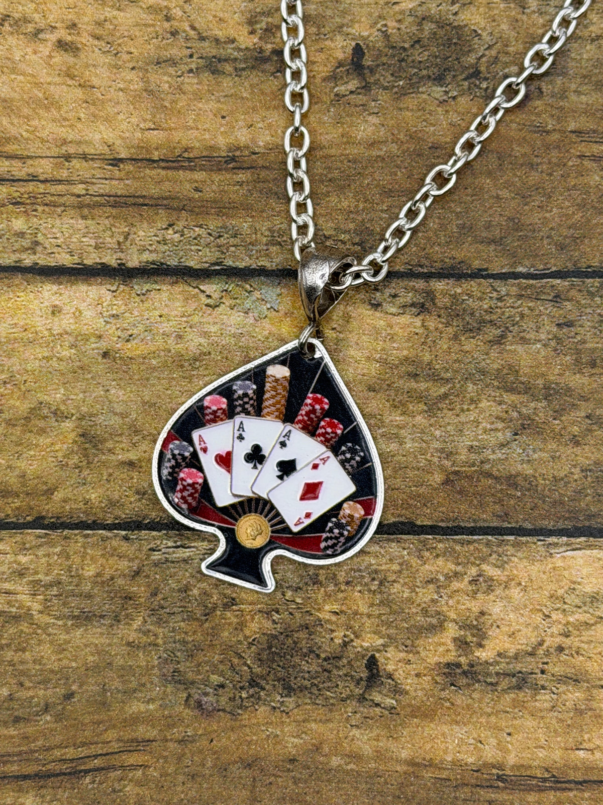 Doyle – Four of a Kind Aces Reversible Spade Pendant | .999 Fine Silver | Casino Jewelry