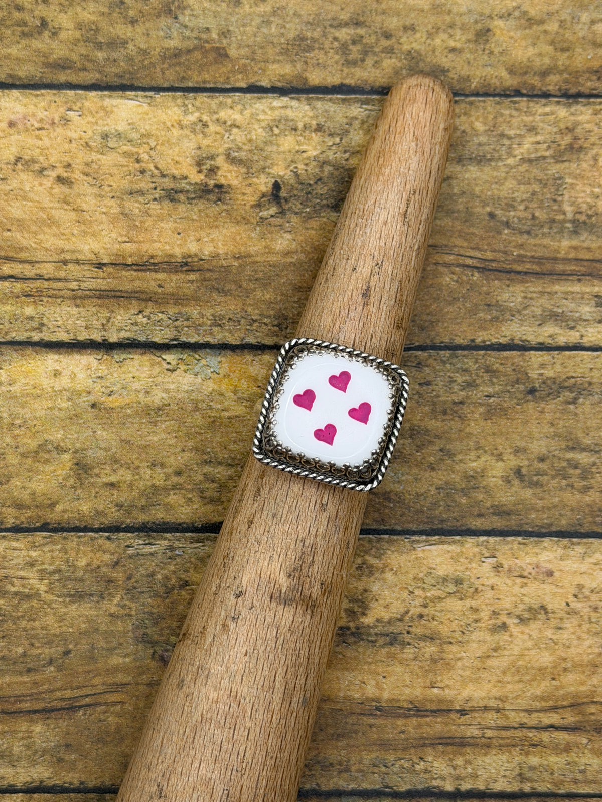 Xena – White Dice #4 Ring |Pink Heart Pips | Roll the Dice | Retro Vegas