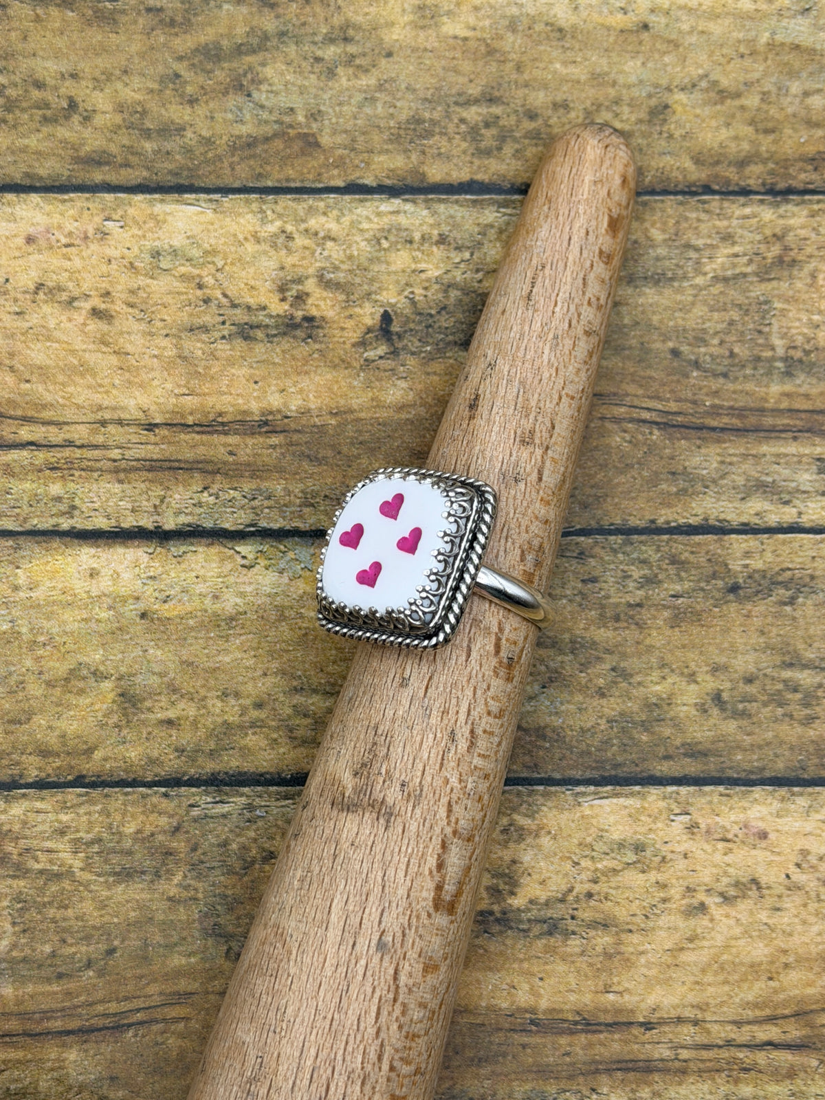 Xena – White Dice #4 Ring |Pink Heart Pips | Roll the Dice | Retro Vegas