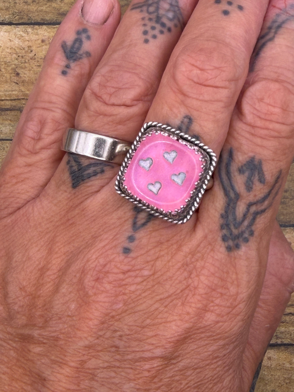 Xabrina – Pink Shimmer Dice #4 Ring | Heart Pips | Roll the Dice | Retro Vegas
