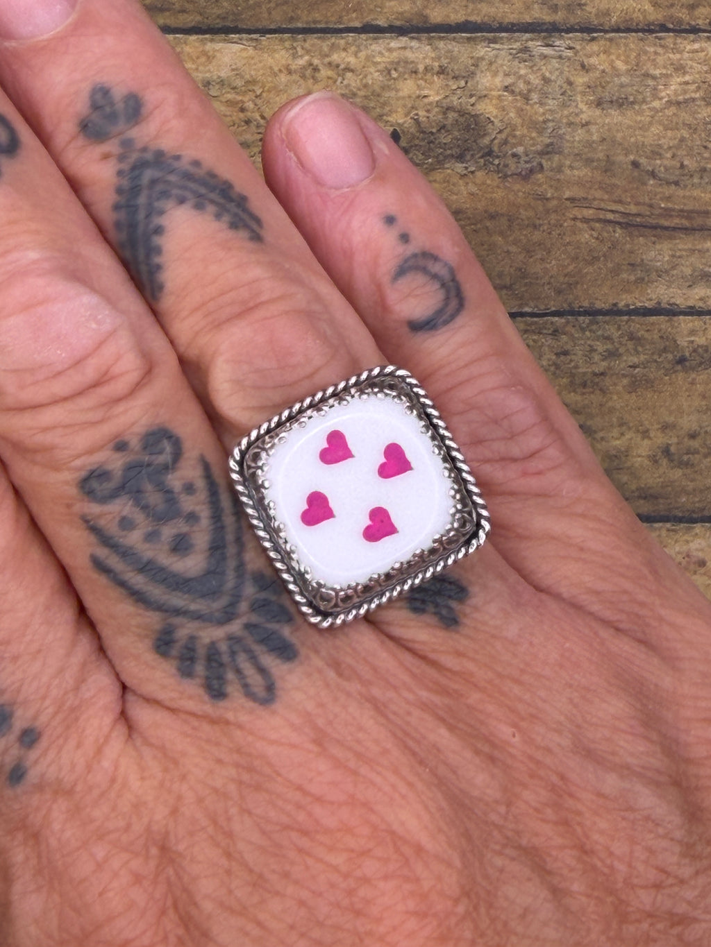 Xena – White Dice #4 Ring |Pink Heart Pips | Roll the Dice | Retro Vegas