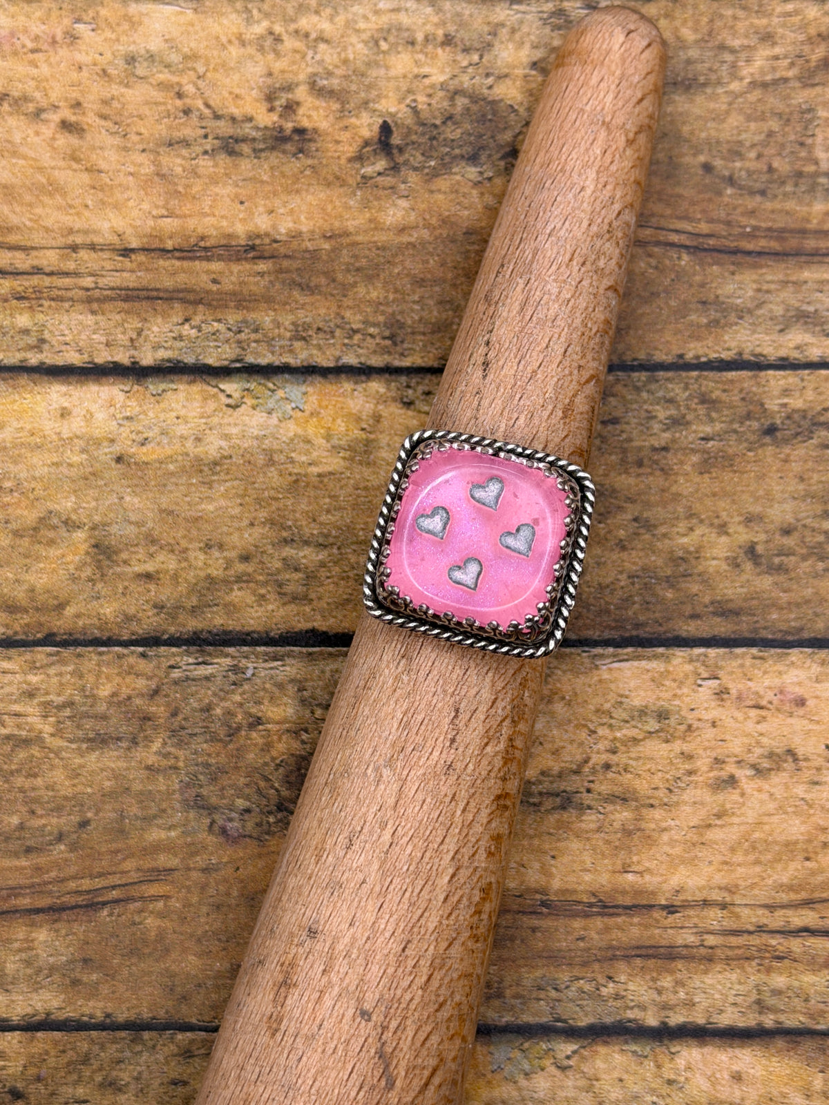 Xabrina – Pink Shimmer Dice #4 Ring | Heart Pips | Roll the Dice | Retro Vegas