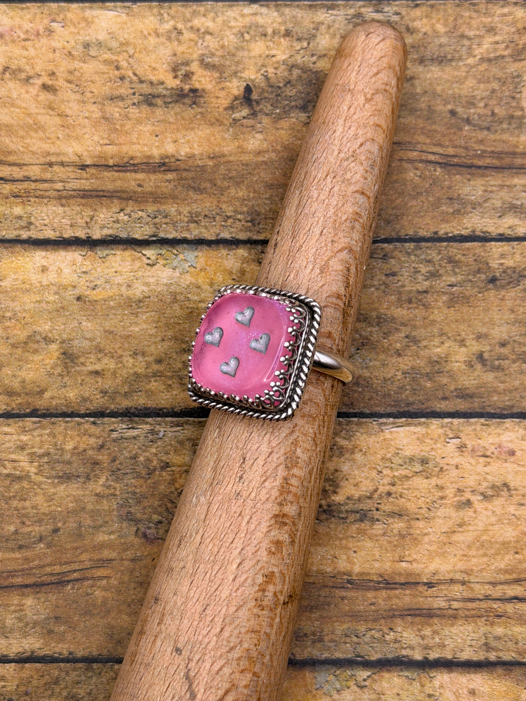 Xabrina – Pink Shimmer Dice #4 Ring | Heart Pips | Roll the Dice | Retro Vegas