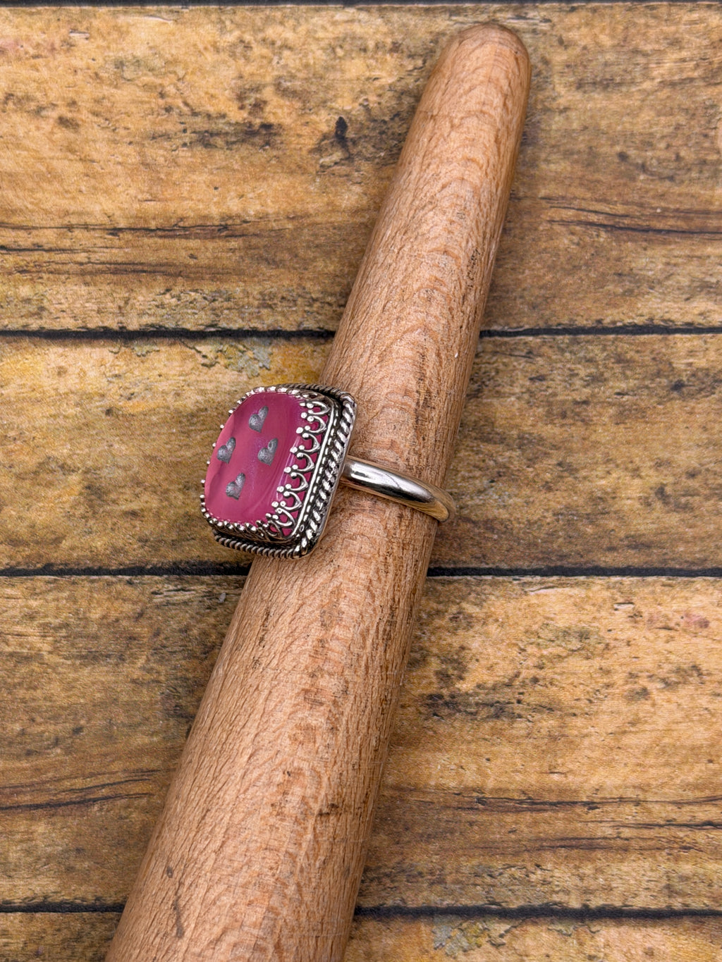 Xabrina – Pink Shimmer Dice #4 Ring | Heart Pips | Roll the Dice | Retro Vegas