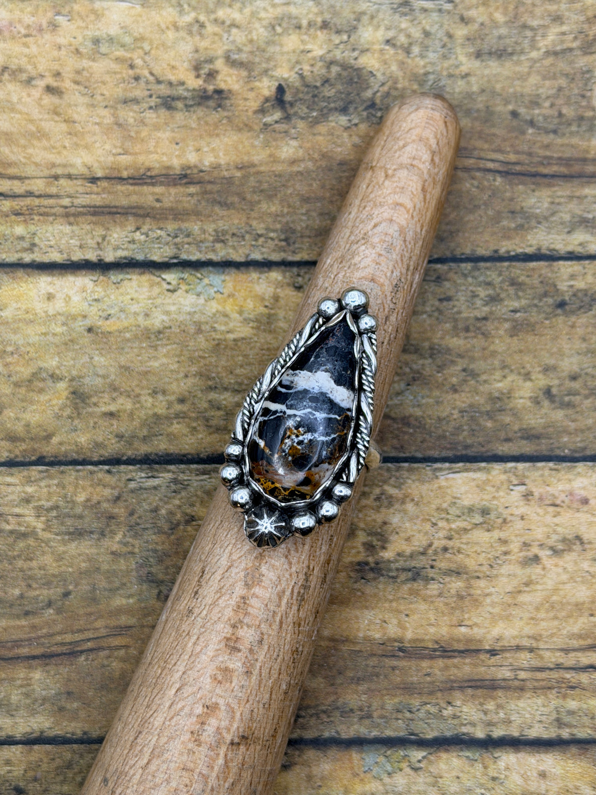 Agnes – White Buffalo Turquoise Teardrop Statement Ring | Sterling Silver | Southwestern Style