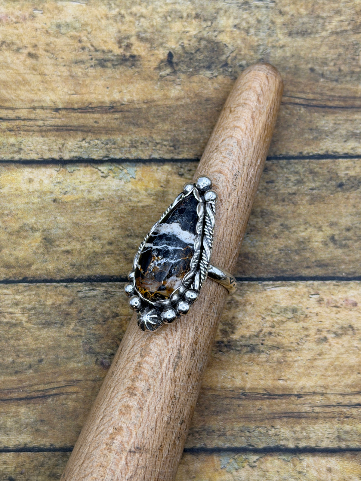 Agnes – White Buffalo Turquoise Teardrop Statement Ring | Sterling Silver | Southwestern Style
