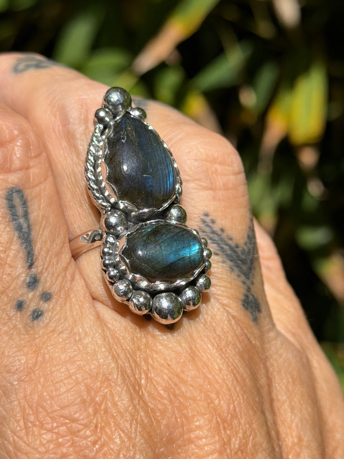 Hope – Labradorite Double Gemstone Statement Ring | Sterling Silver | Boho Jewelry