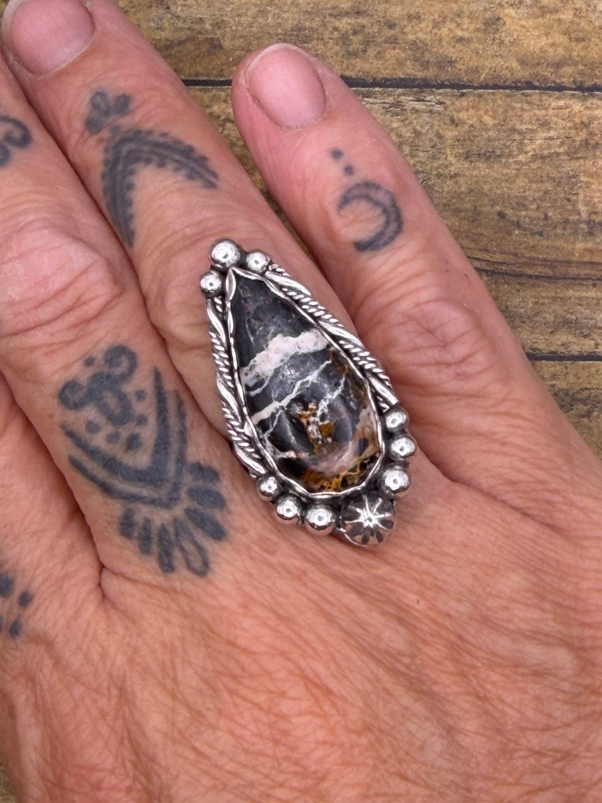 Agnes – White Buffalo Turquoise Teardrop Statement Ring | Sterling Silver | Southwestern Style