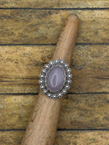 Frankie – Rose Quartz Oval Statement Ring with Flower Detail | Sterling Silver | Boho Jewelry