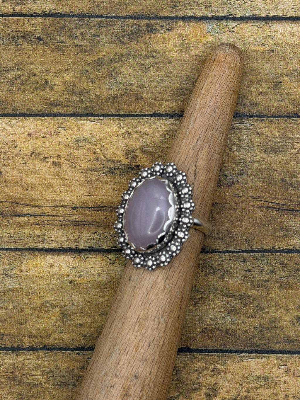 Frankie – Rose Quartz Oval Statement Ring with Flower Detail | Sterling Silver | Boho Jewelry