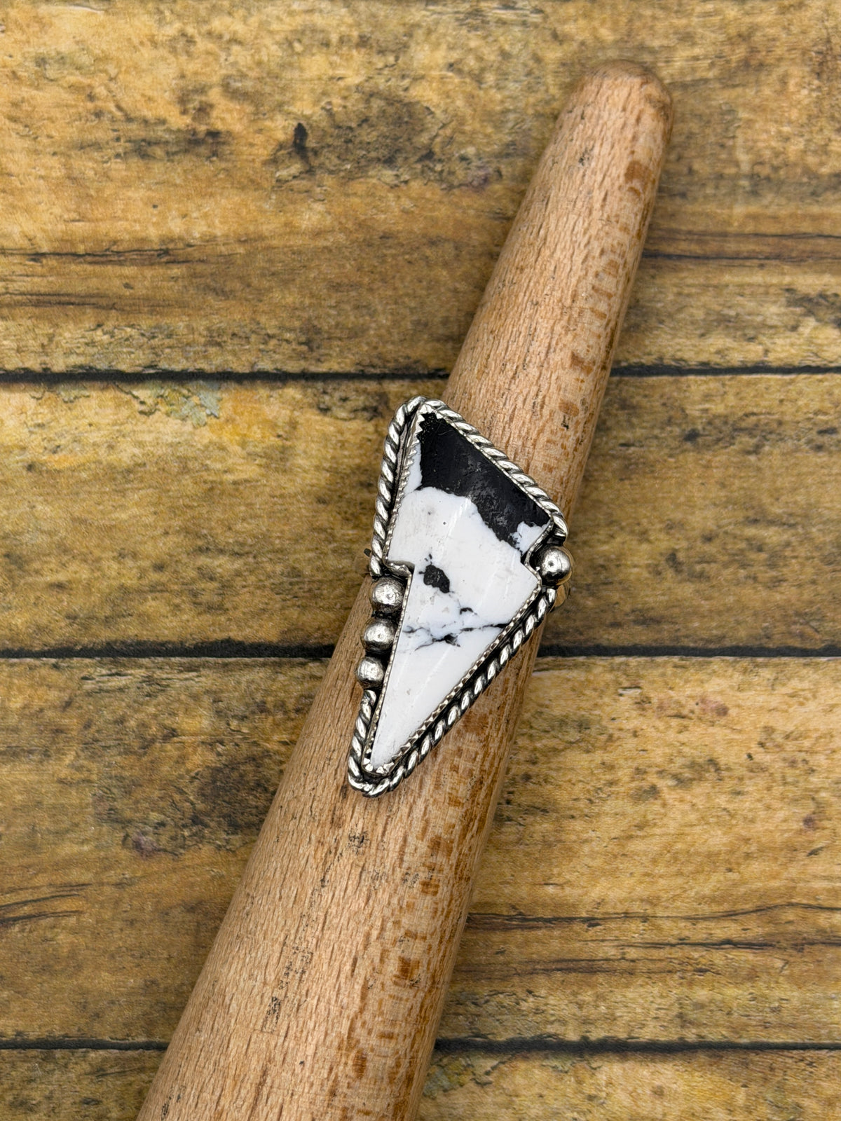 Aiden – White Buffalo Turquoise Lightning Bolt Ring | Sterling Silver | Southwestern Jewelry