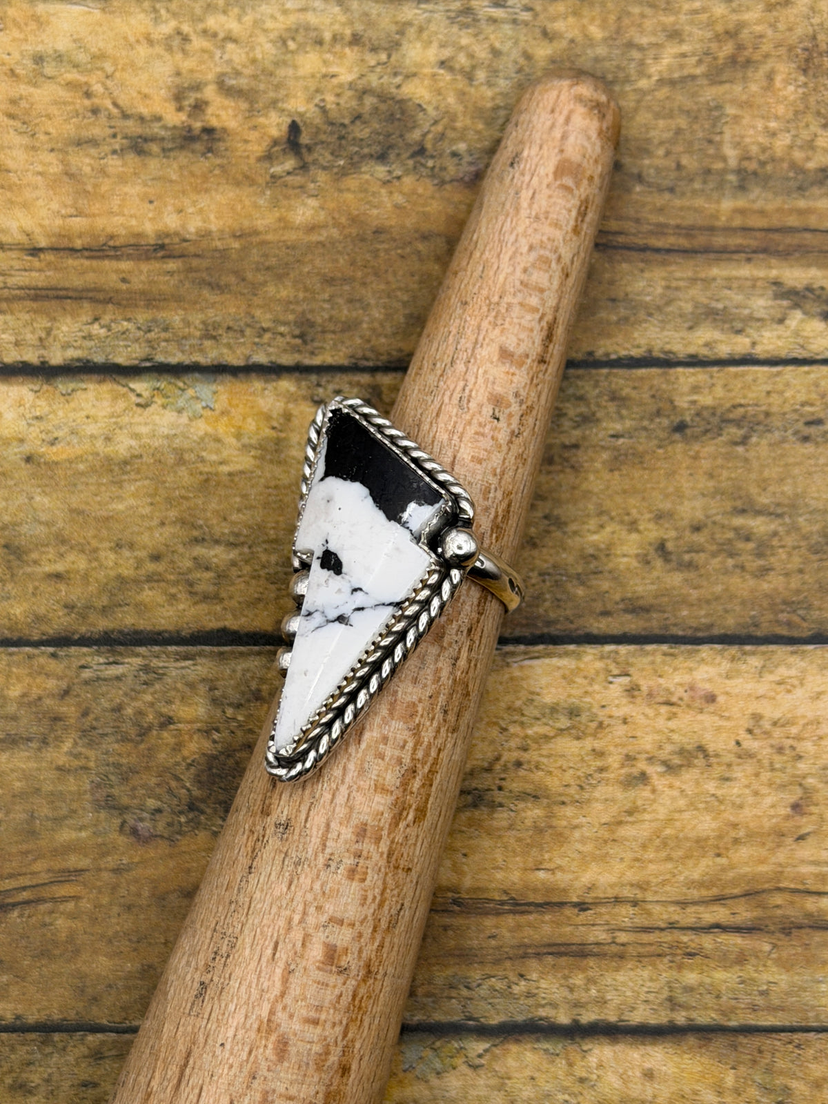 Aiden – White Buffalo Turquoise Lightning Bolt Ring | Sterling Silver | Southwestern Jewelry