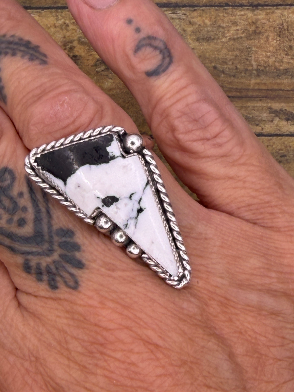 Aiden – White Buffalo Turquoise Lightning Bolt Ring | Sterling Silver | Southwestern Jewelry