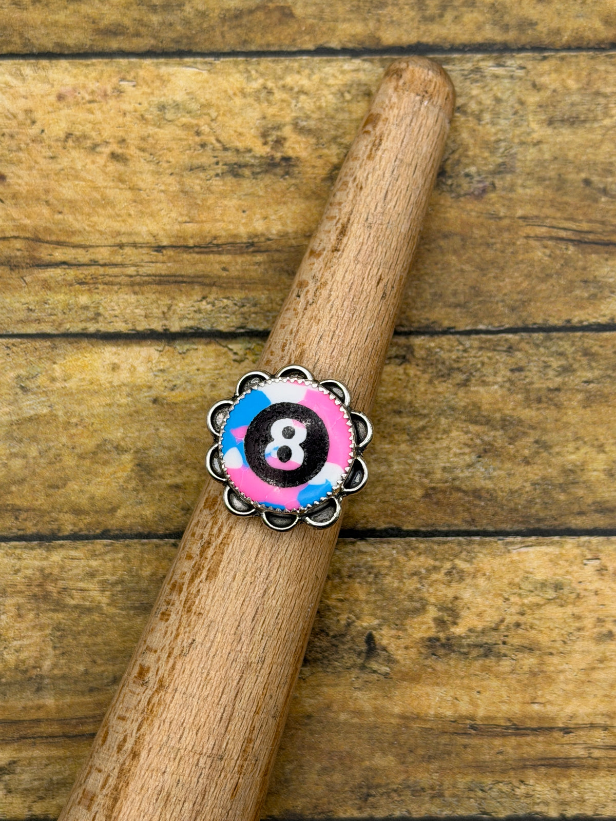 Siena – Cotton Candy Trustone 8-Ball Ring | Sterling Silver | Rockabilly Jewelry