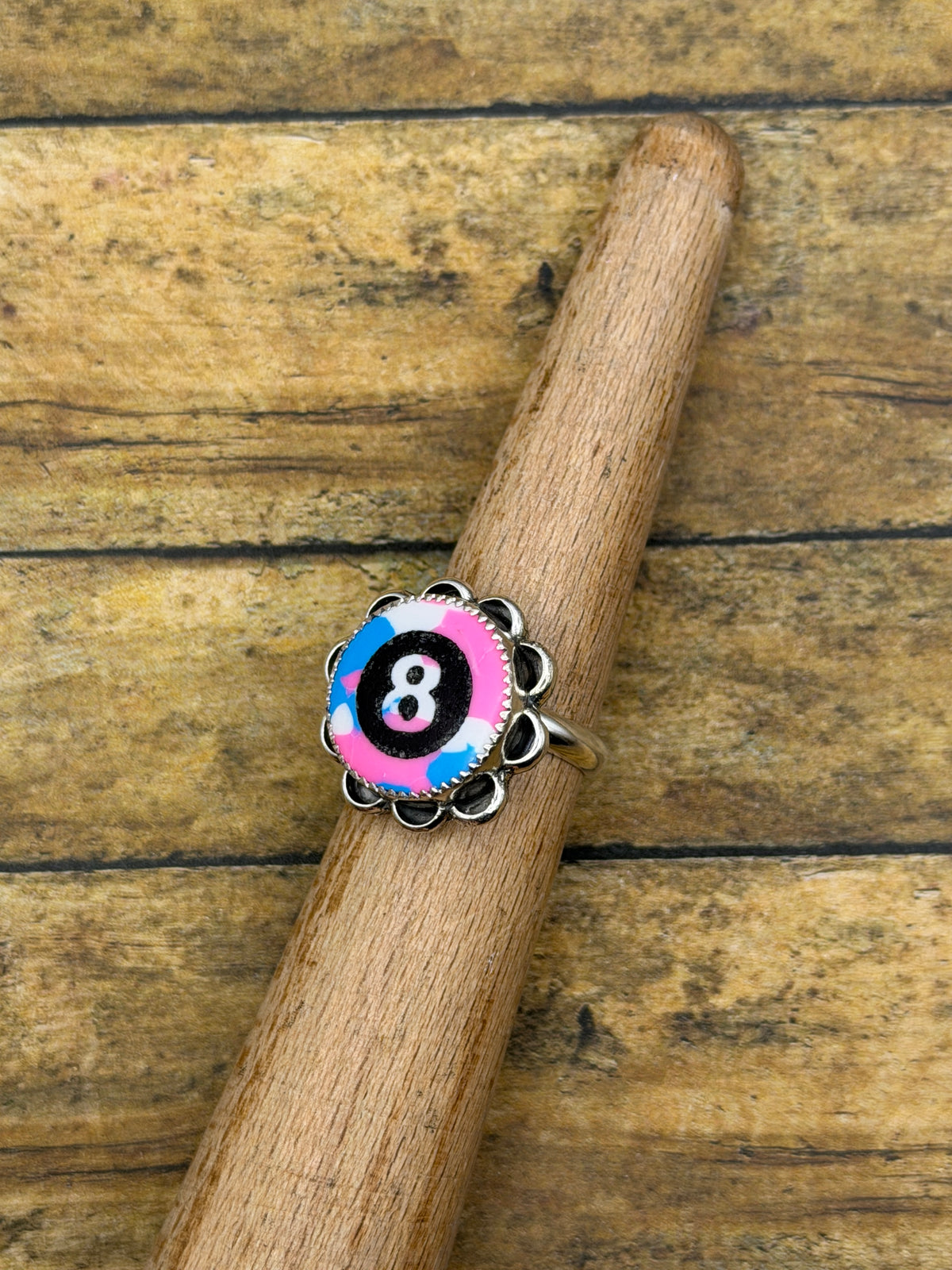 Siena – Cotton Candy Trustone 8-Ball Ring | Sterling Silver | Rockabilly Jewelry