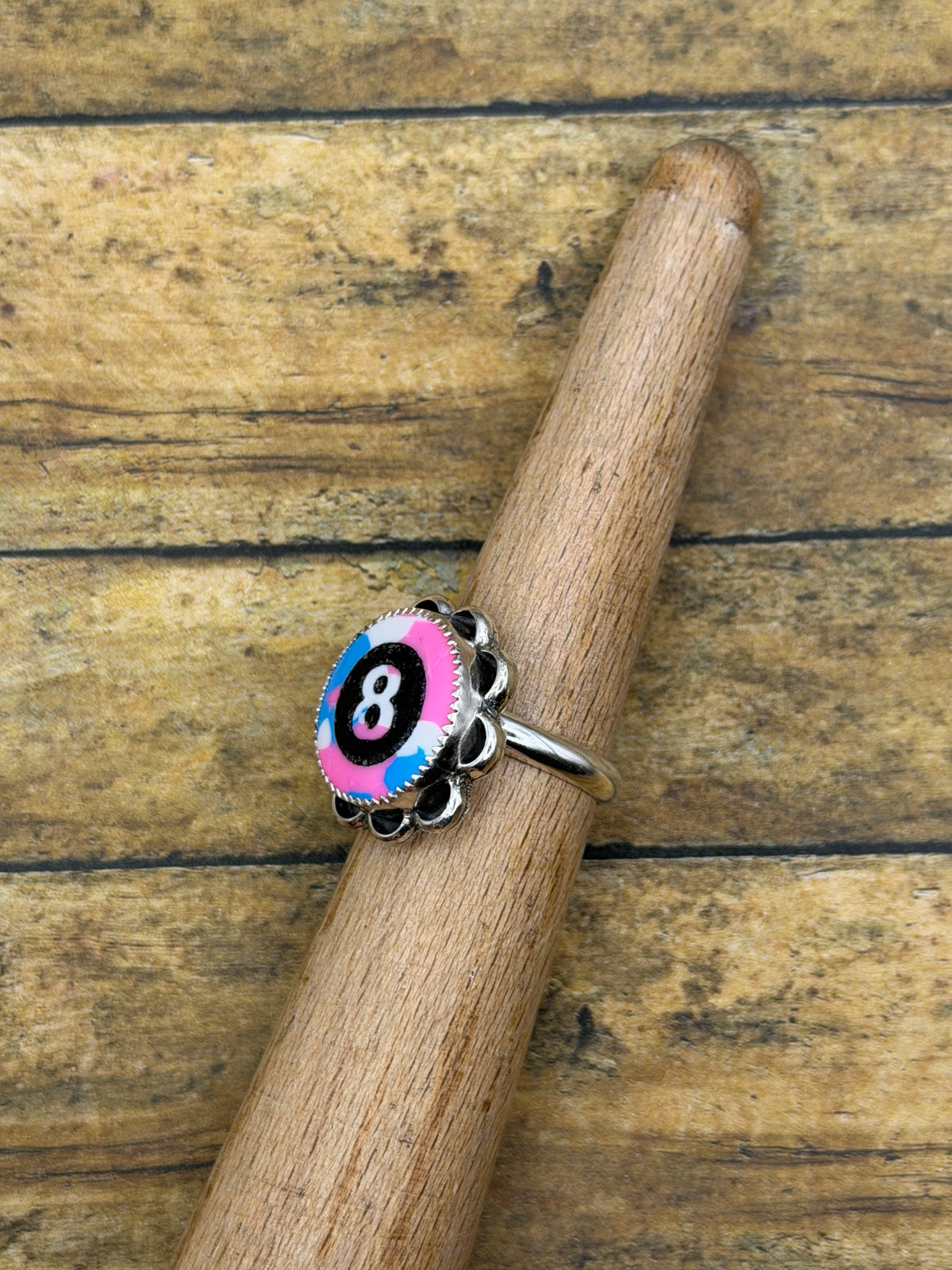 Siena – Cotton Candy Trustone 8-Ball Ring | Sterling Silver | Rockabilly Jewelry