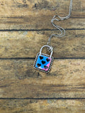 Zoe – Cotton Candy Trustone Dice with Heart Pips Faux Lock Choker | Retro Vegas | Rock & Roll Jewelry