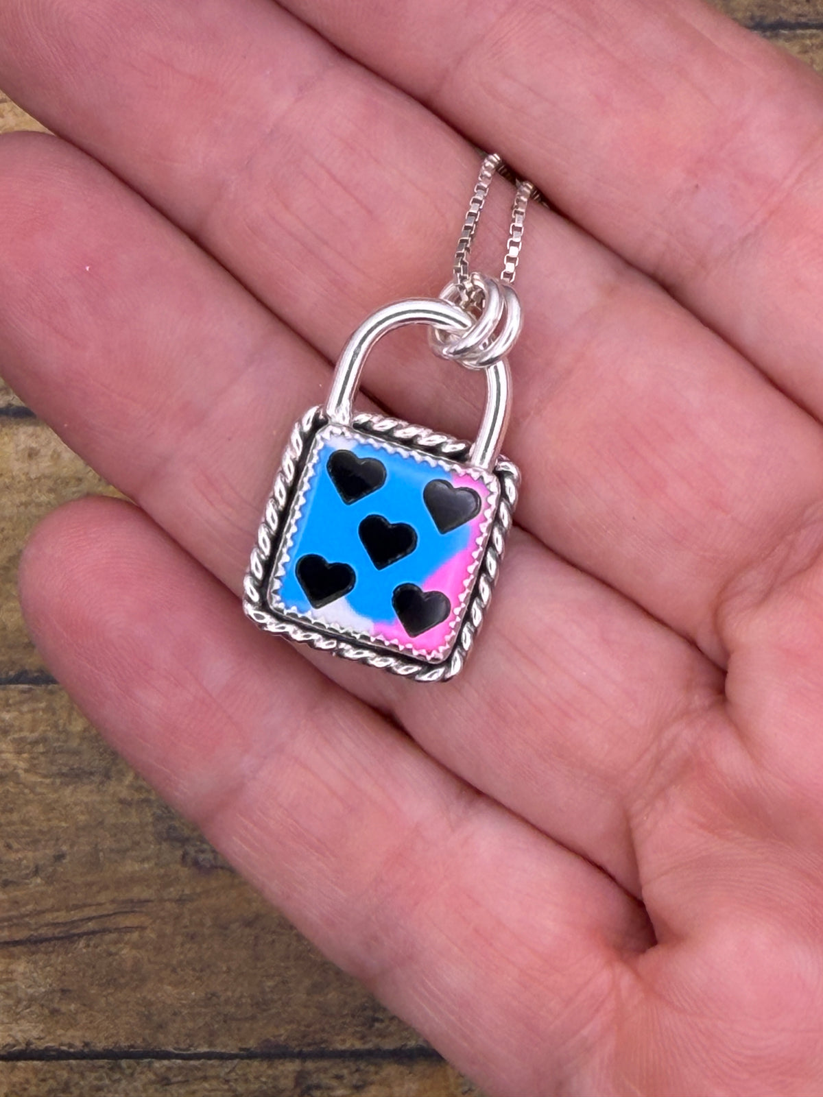 Zoe – Cotton Candy Trustone Dice with Heart Pips Faux Lock Choker | Retro Vegas | Rock & Roll Jewelry