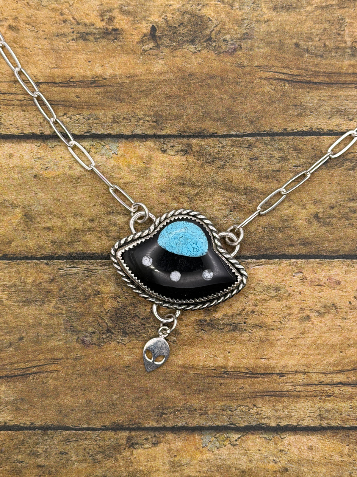 Tyler – Trustone & Turquoise UFO Pendant | Sterling Silver | Alien Jewelry
