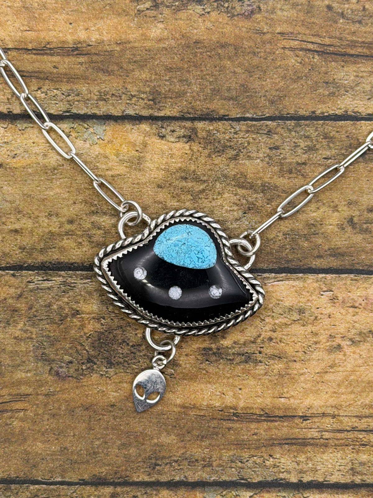 Tyler – Trustone & Turquoise UFO Pendant | Sterling Silver | Alien Jewelry