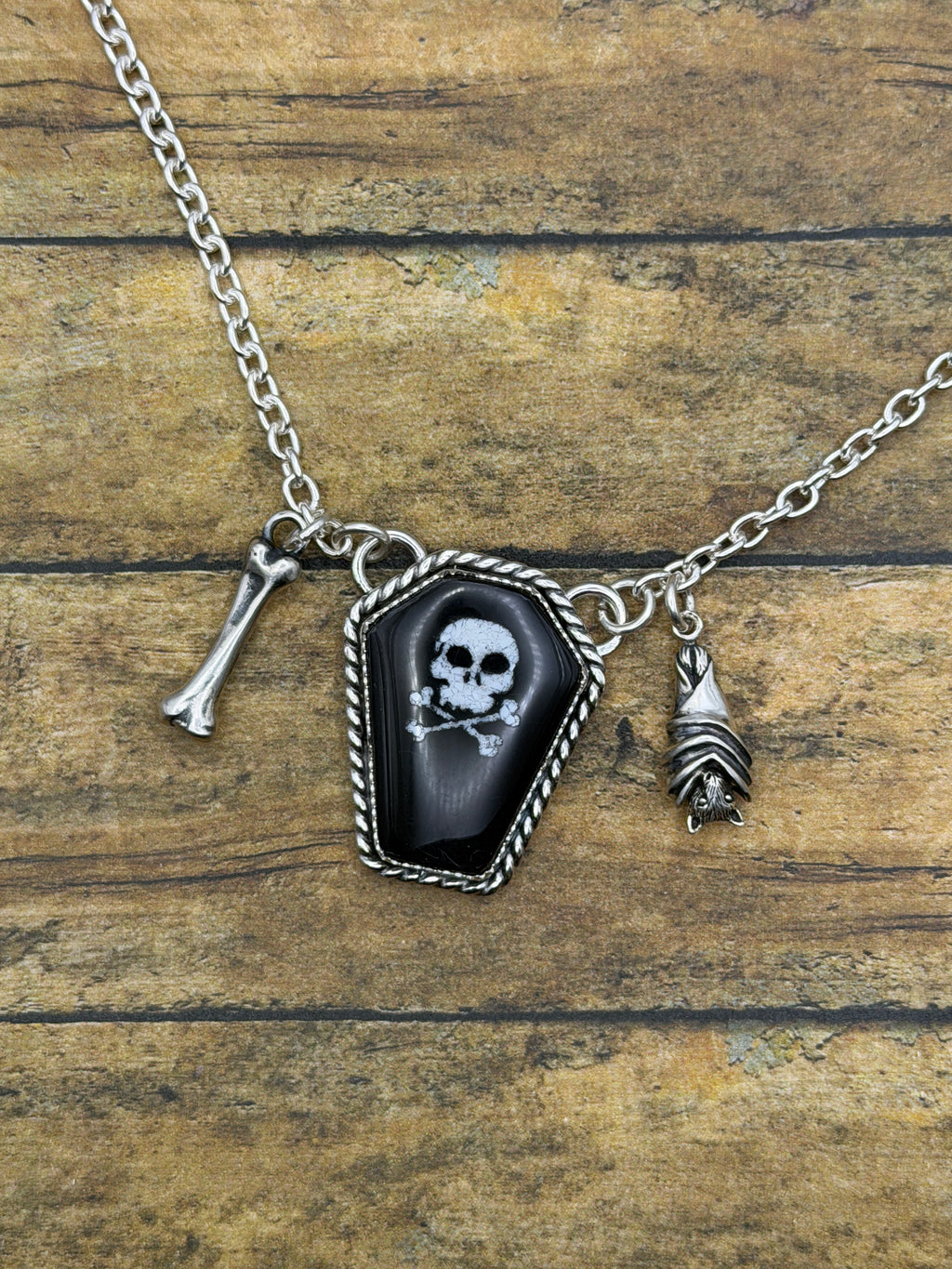 Winslow – Black Trustone Coffin Skull & Bones Charm Necklace | Gothic Jewelry | Dark Occult Style