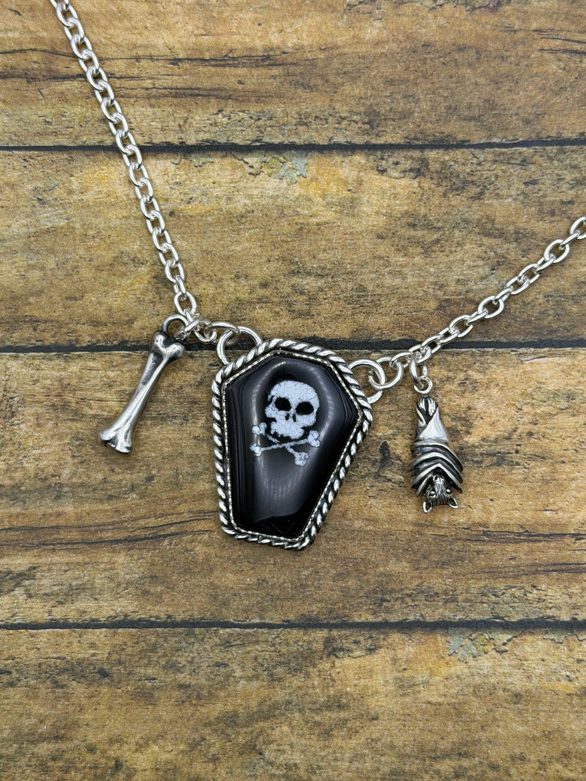 Winslow – Black Trustone Coffin Skull & Bones Charm Necklace | Gothic Jewelry | Dark Occult Style