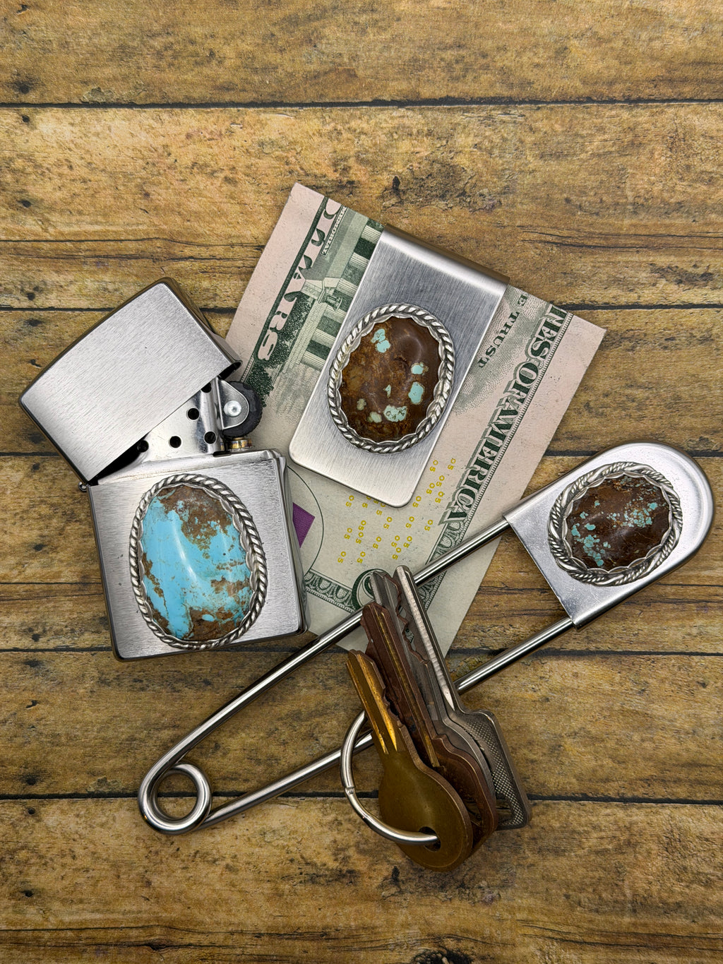 Bryant – Number 8 Turquoise Jumbo Safety Pin | Sterling Silver | Southwestern Jewelry