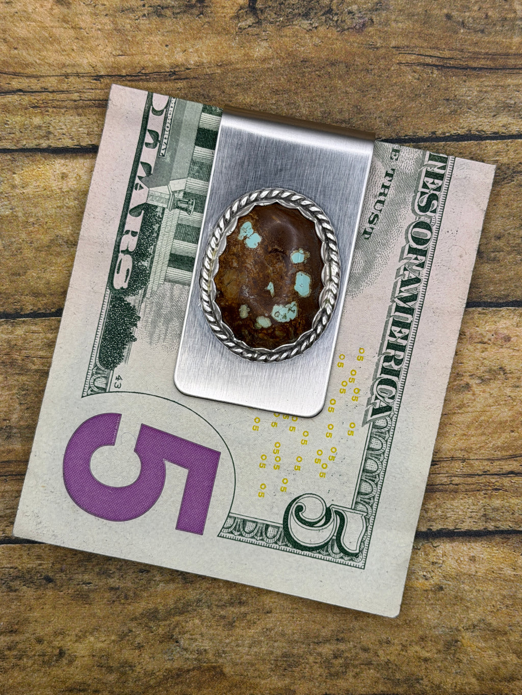 Benjamin – Ribbon Boulder Turquoise Gemstone Money Clip | Sterling Silver | Southwestern Jewelry