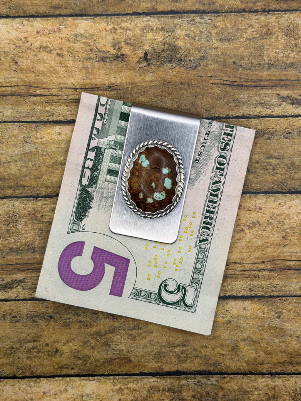 Benjamin – Ribbon Boulder Turquoise Gemstone Money Clip | Sterling Silver | Southwestern Jewelry