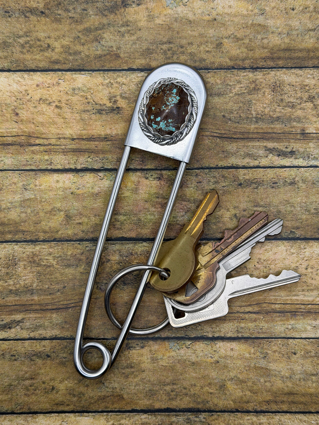 Bryant – Number 8 Turquoise Jumbo Safety Pin | Sterling Silver | Southwestern Jewelry
