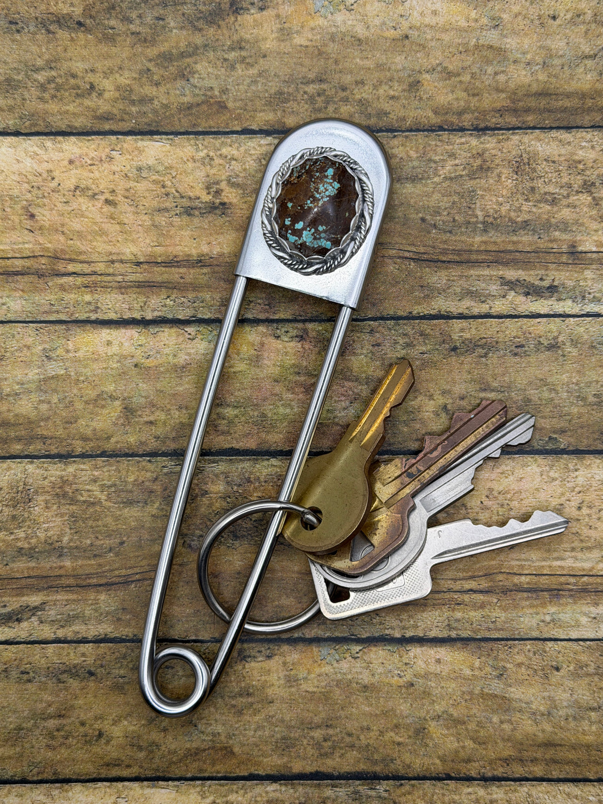 Bryant – Number 8 Turquoise Jumbo Safety Pin | Sterling Silver | Southwestern Jewelry