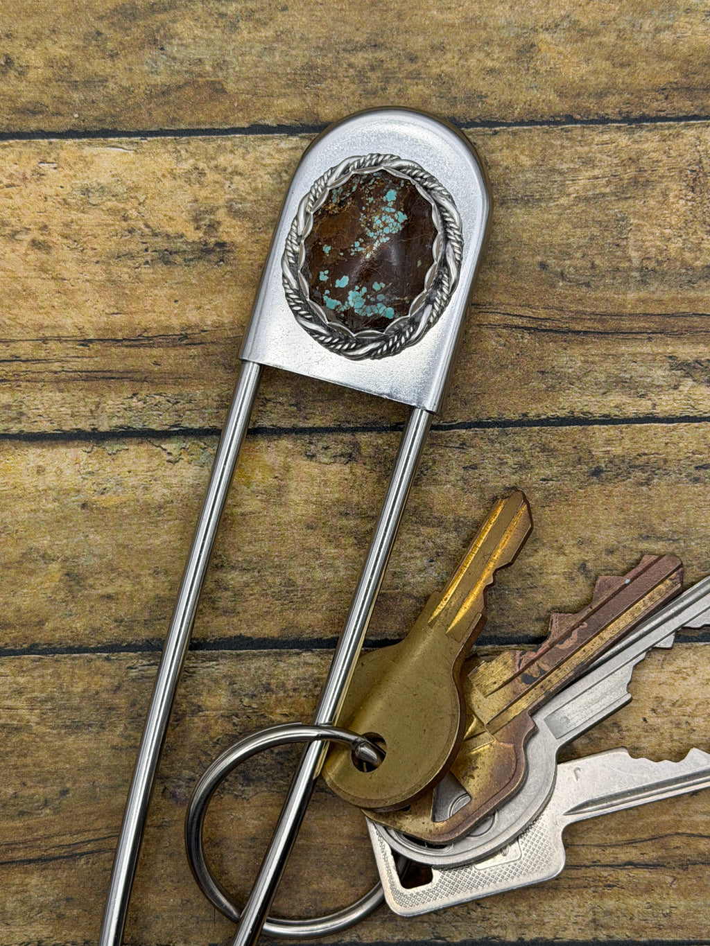 Bryant – Number 8 Turquoise Jumbo Safety Pin | Sterling Silver | Southwestern Jewelry