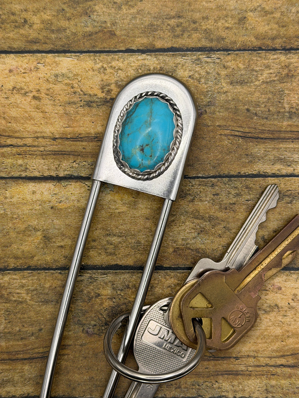 Benny - Turquoise Jumbo Safety Pin Keychain | Gemstone Accessory | Southwestern Jewelry