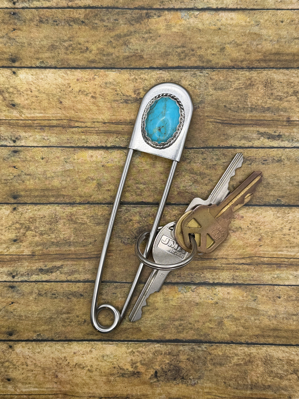 Benny - Turquoise Jumbo Safety Pin Keychain | Gemstone Accessory | Southwestern Jewelry