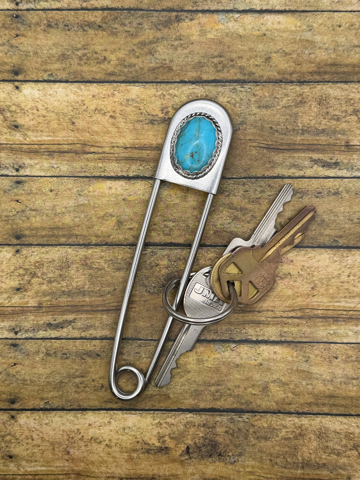 Benny - Turquoise Jumbo Safety Pin Keychain | Gemstone Accessory | Southwestern Jewelry