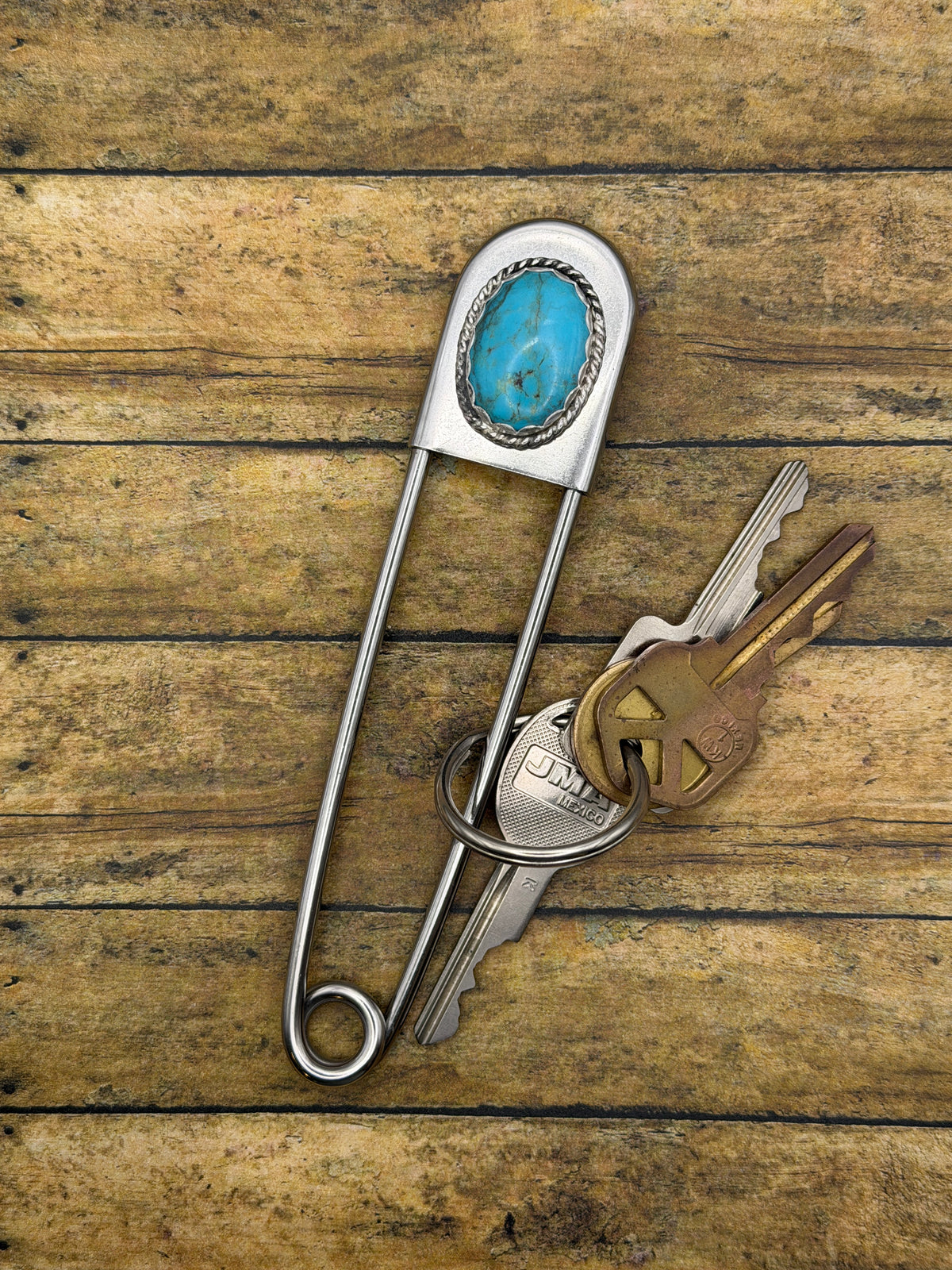 Benny - Turquoise Jumbo Safety Pin Keychain | Gemstone Accessory | Southwestern Jewelry