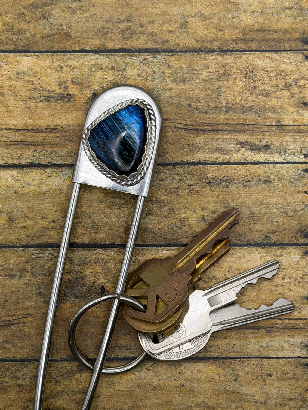 Halow - Labradorite Jumbo Safety Pin Keychain | Gemstone Bag Charm | Southwestern Jewelry