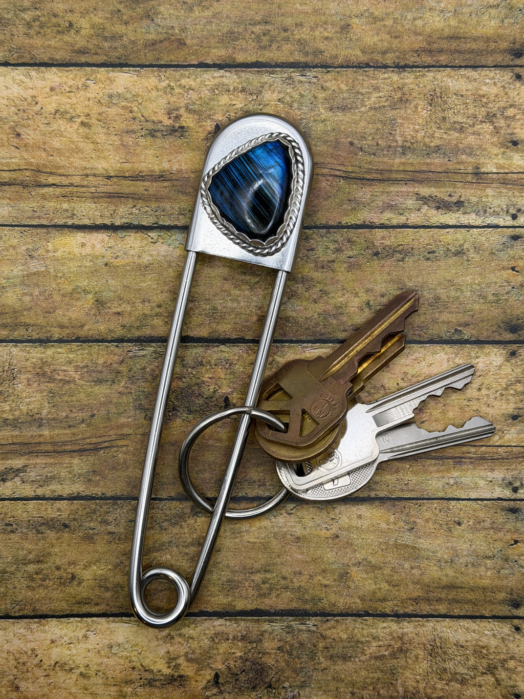 Halow - Labradorite Jumbo Safety Pin Keychain | Gemstone Bag Charm | Southwestern Jewelry