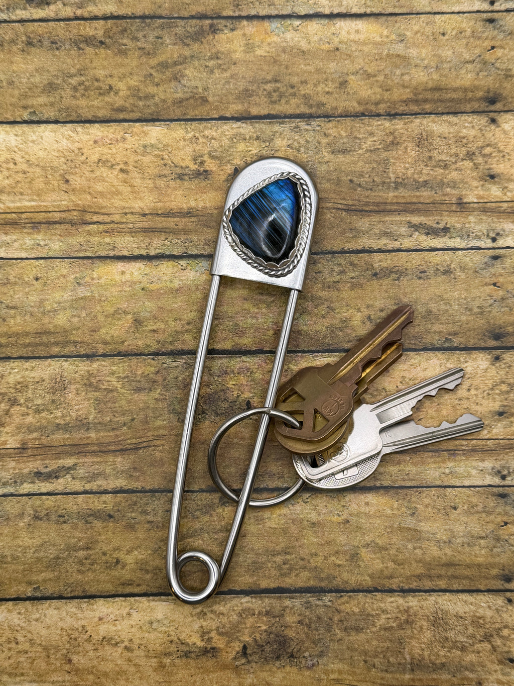 Halow - Labradorite Jumbo Safety Pin Keychain | Gemstone Bag Charm | Southwestern Jewelry