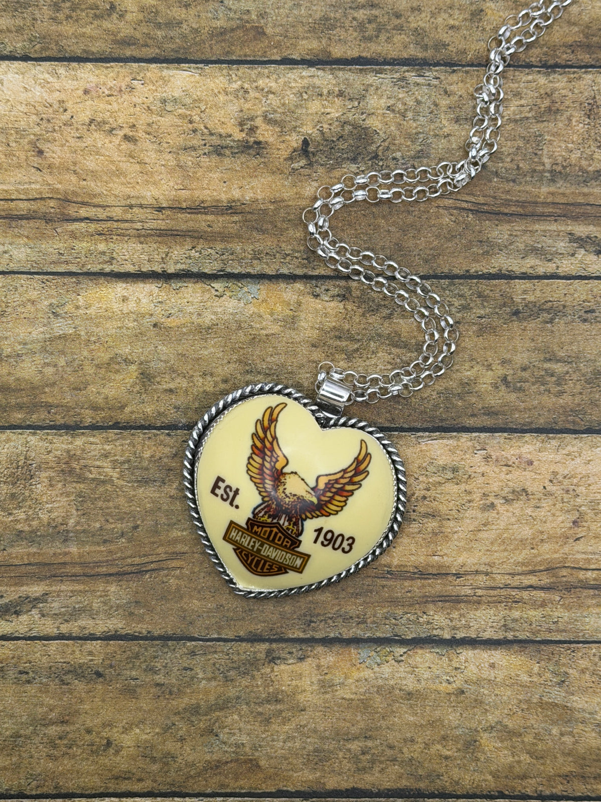 Harley – Reclaimed Harley Davidson Eagle & Shield Billiard Ball Pendant | MADE TO ORDER | Sterling Silver | Biker Jewelry