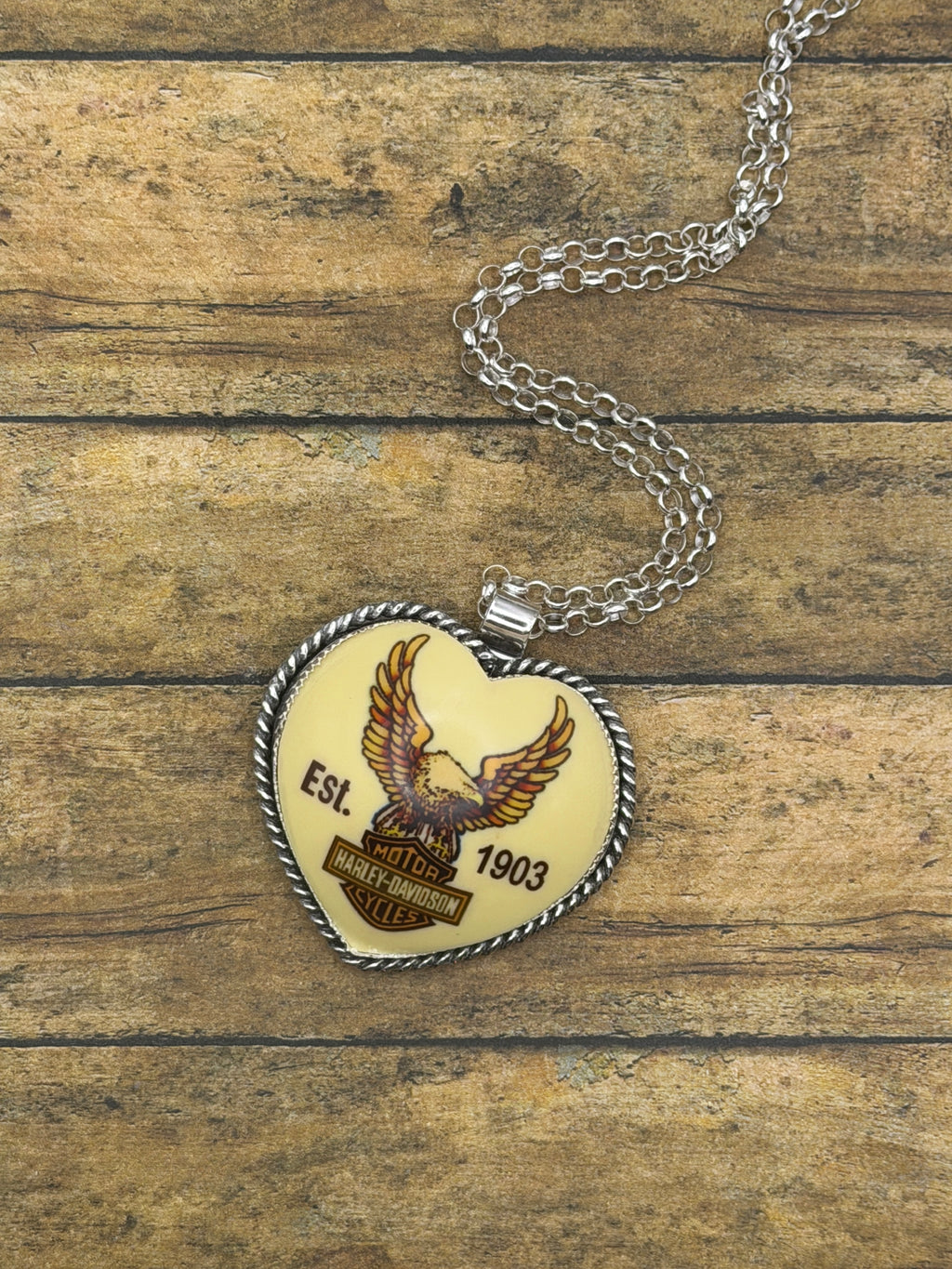 Harley – Reclaimed Harley Davidson Eagle & Shield Billiard Ball Pendant | MADE TO ORDER | Sterling Silver | Biker Jewelry