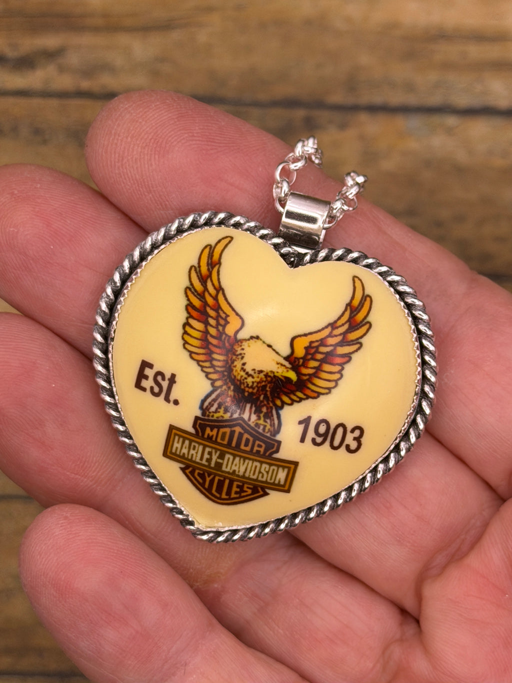 Harley – Reclaimed Harley Davidson Eagle & Shield Billiard Ball Pendant | MADE TO ORDER | Sterling Silver | Biker Jewelry