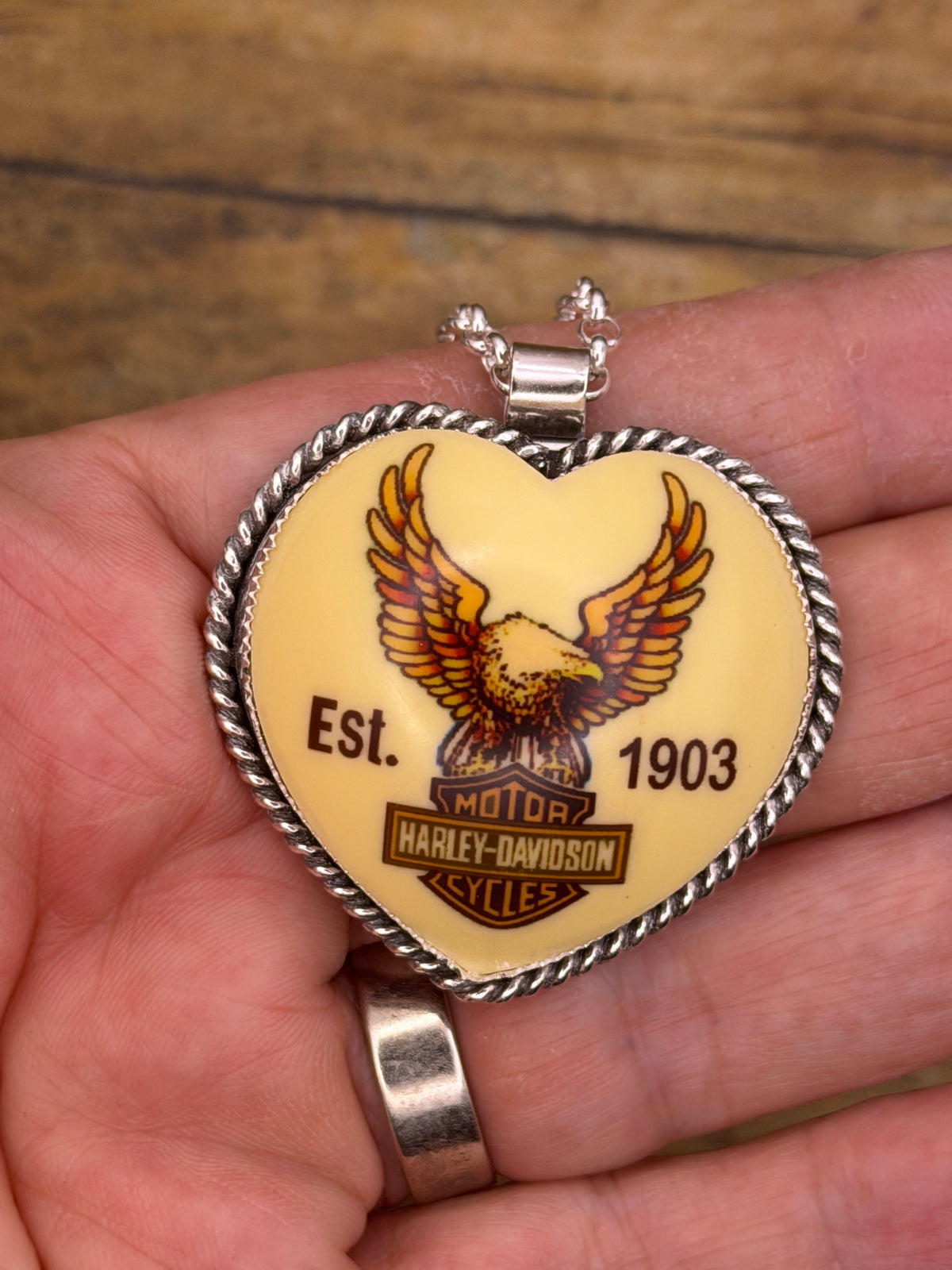 Harley – Reclaimed Harley Davidson Eagle & Shield Billiard Ball Pendant | MADE TO ORDER | Sterling Silver | Biker Jewelry