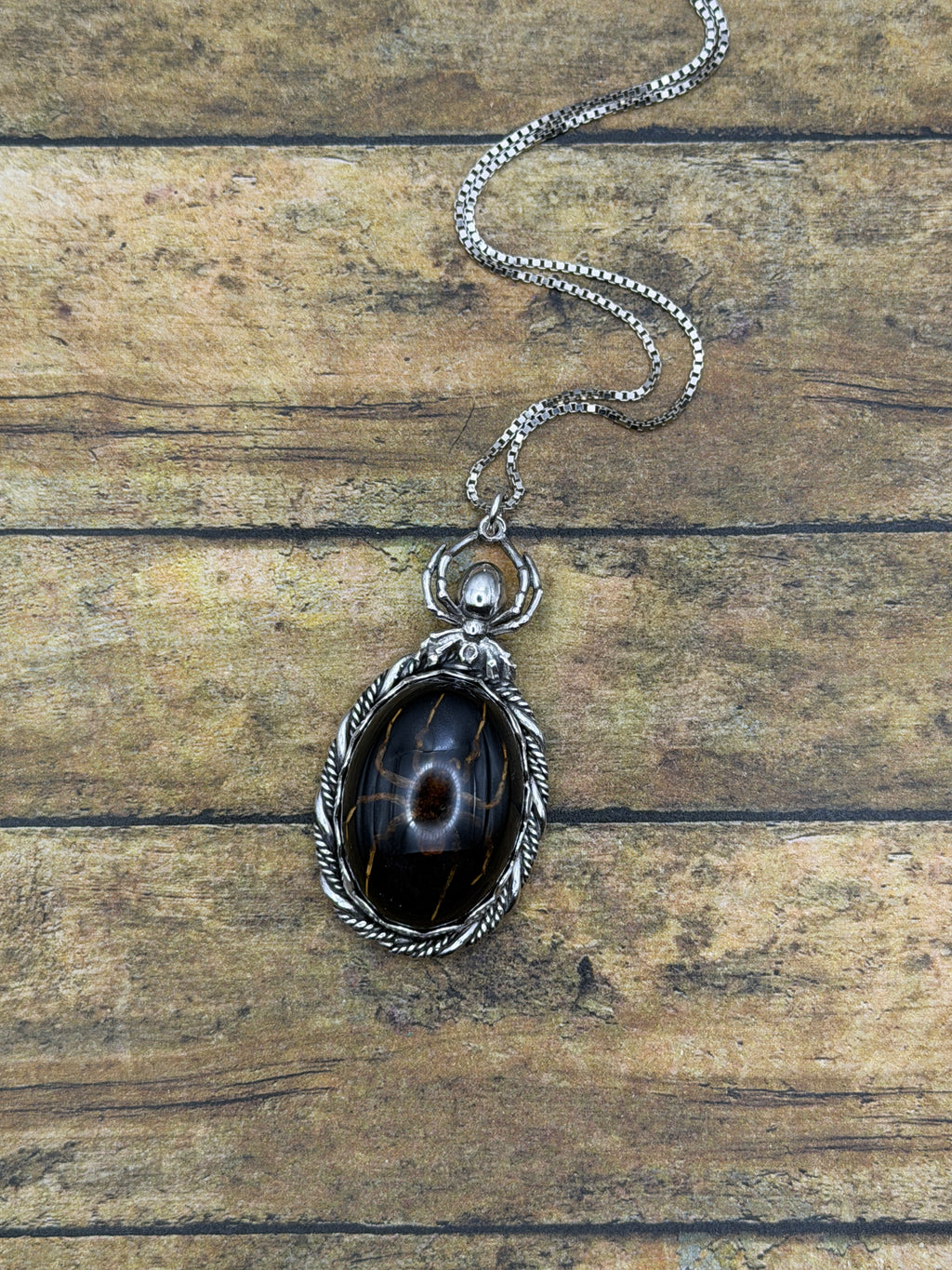 Wander – Brown Spider in Black Resin Pendant | Gothic Jewelry | Statement Pendant