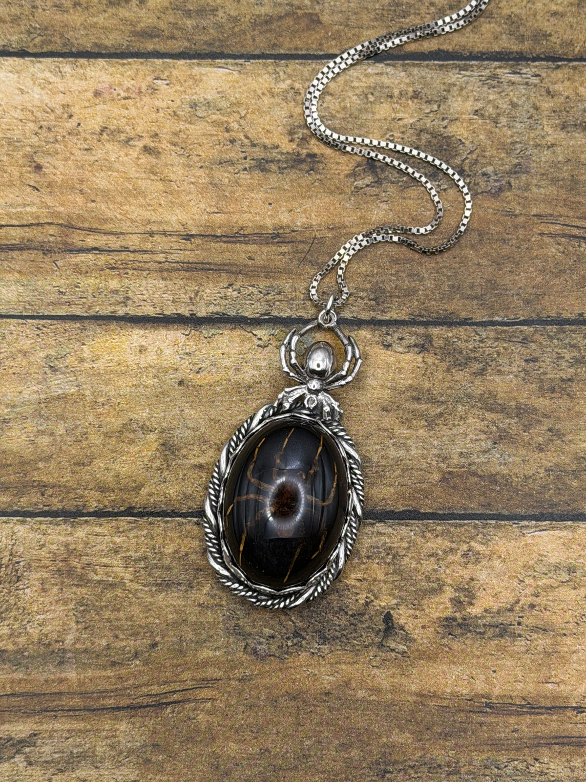 Wander – Brown Spider in Black Resin Pendant | Gothic Jewelry | Statement Pendant