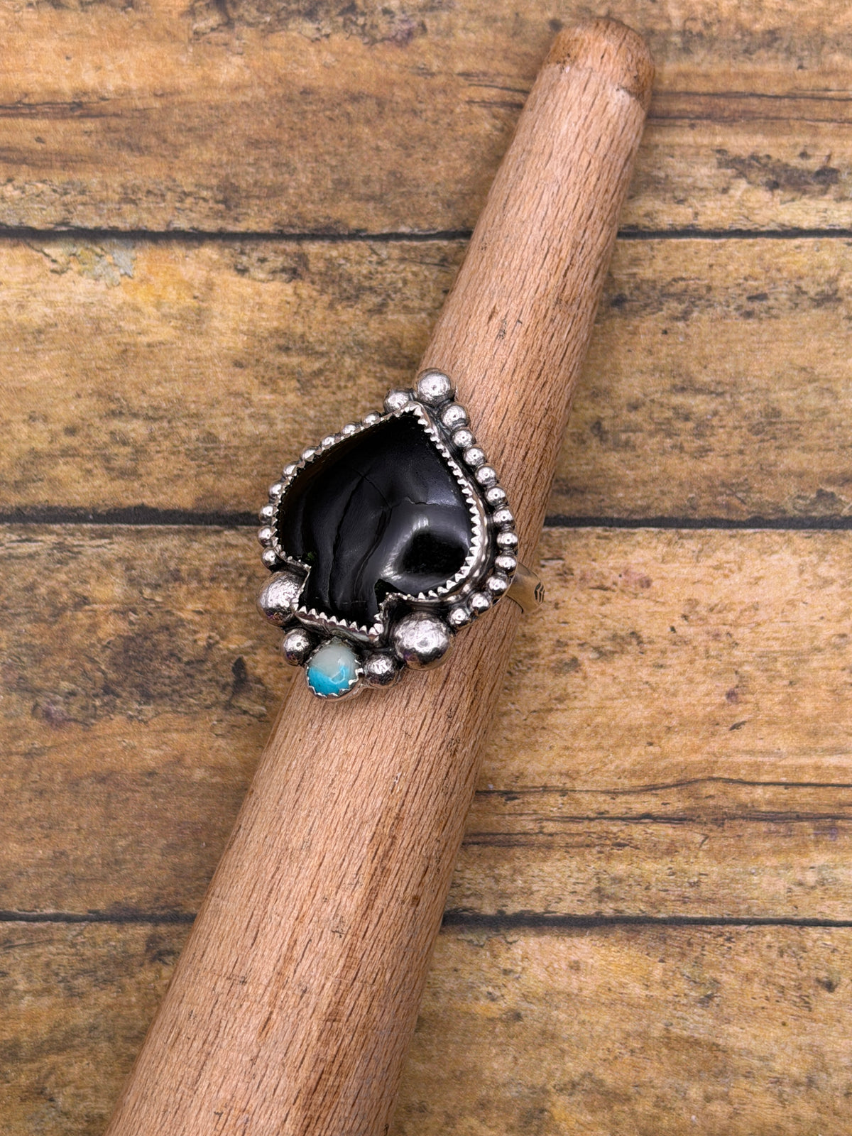 Lucas – Black Onyx & Turquoise Spade Ring | Sterling Silver | Casino Jewelry