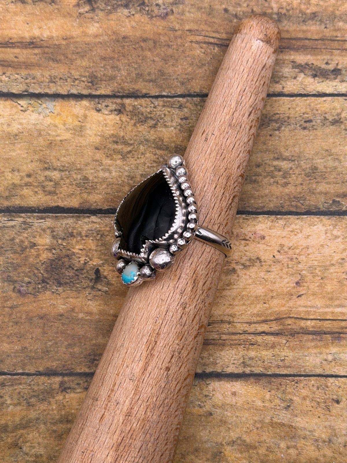 Lucas – Black Onyx & Turquoise Spade Ring | Sterling Silver | Casino Jewelry
