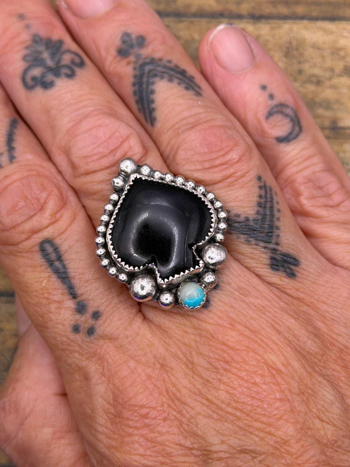Lucas – Black Onyx & Turquoise Spade Ring | Sterling Silver | Casino Jewelry
